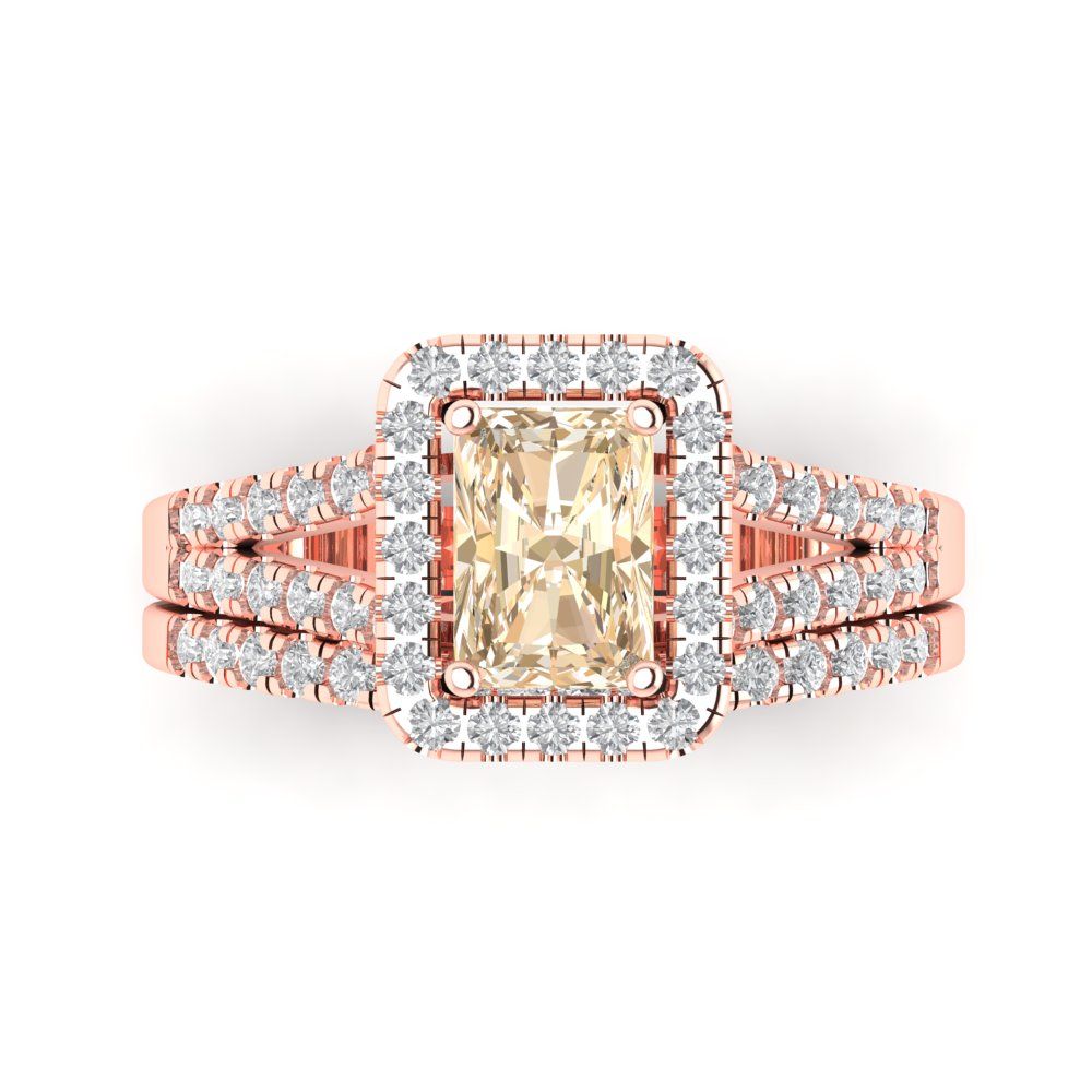 1.72 cttw Emerald Cut Natural Morganite Bridal Set - Solid Rose Gold Engagement Ring & Wedding Band