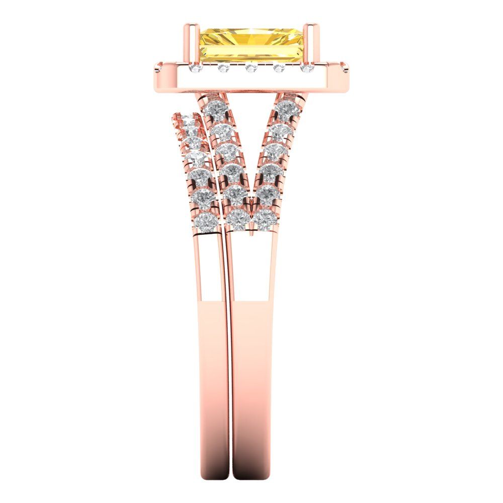 1.72 cttw Emerald Cut Natural Citrine Bridal Set - Solid Rose Gold Engagement Ring & Wedding Band