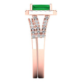 1.57 ct Brilliant Emerald Cut Simulated Emerald Stone Rose Gold Halo Solitaire with Accents Bridal Set