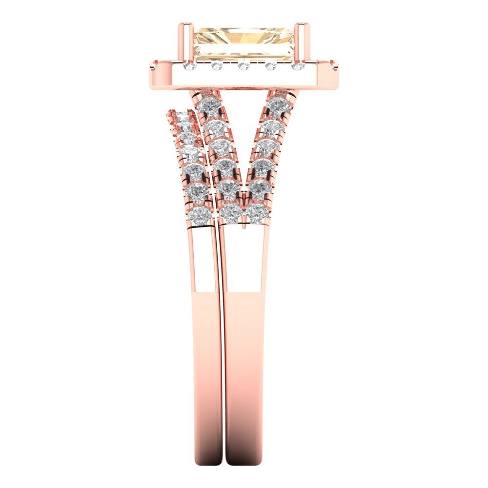1.72 cttw Emerald Cut Natural Morganite Bridal Set - Solid Rose Gold Engagement Ring & Wedding Band