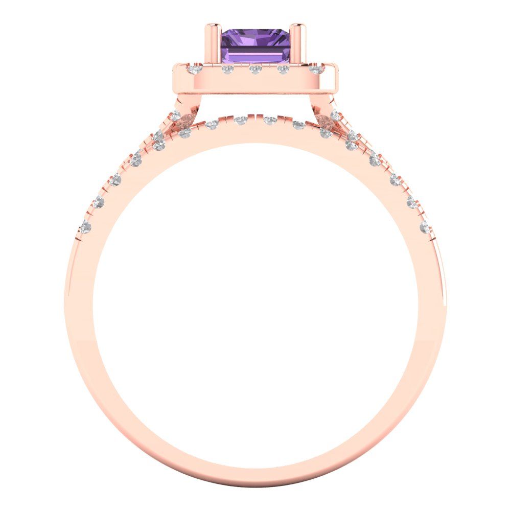 1.72 cttw Emerald Cut Simulated Alexandrite Bridal Set - Solid Rose Gold Engagement Ring & Wedding Band