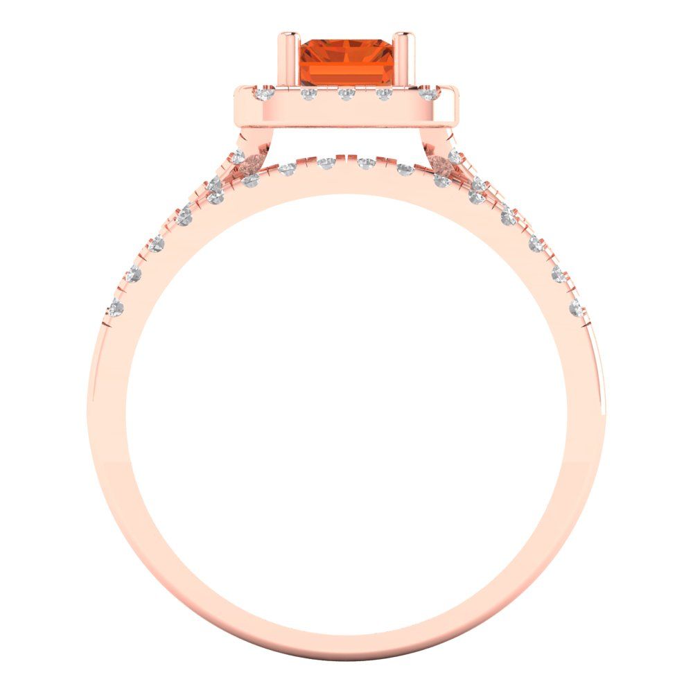 1.72 cttw Emerald Cut Simulated Red Diamond Bridal Set - Solid Rose Gold Engagement Ring & Wedding Band