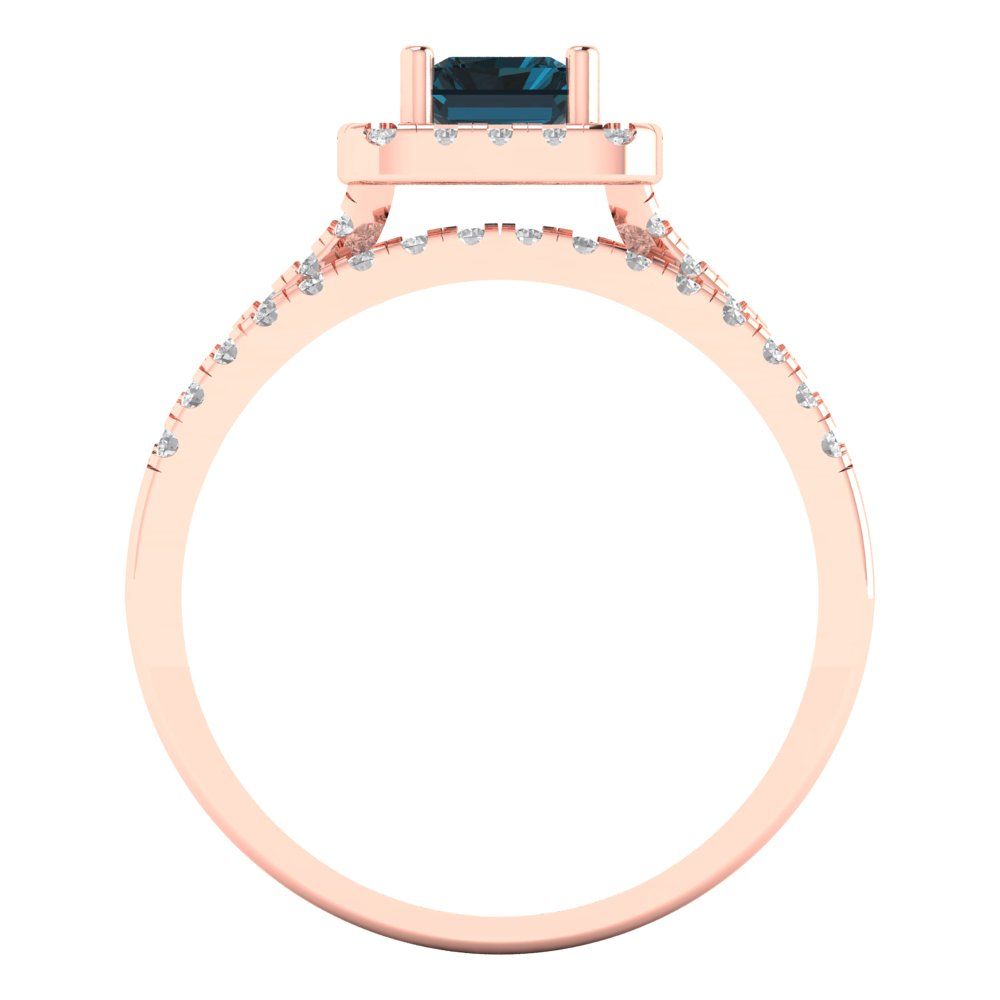 1.72 cttw Emerald Cut Natural London Blue Topaz Bridal Set - Solid Rose Gold Engagement Ring & Wedding Band