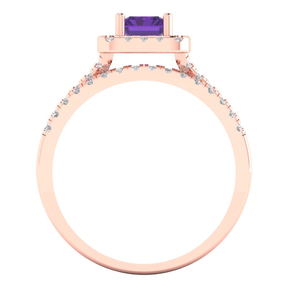 1.72 cttw Emerald Cut Natural Amethyst Bridal Set - Solid Rose Gold Engagement Ring & Wedding Band