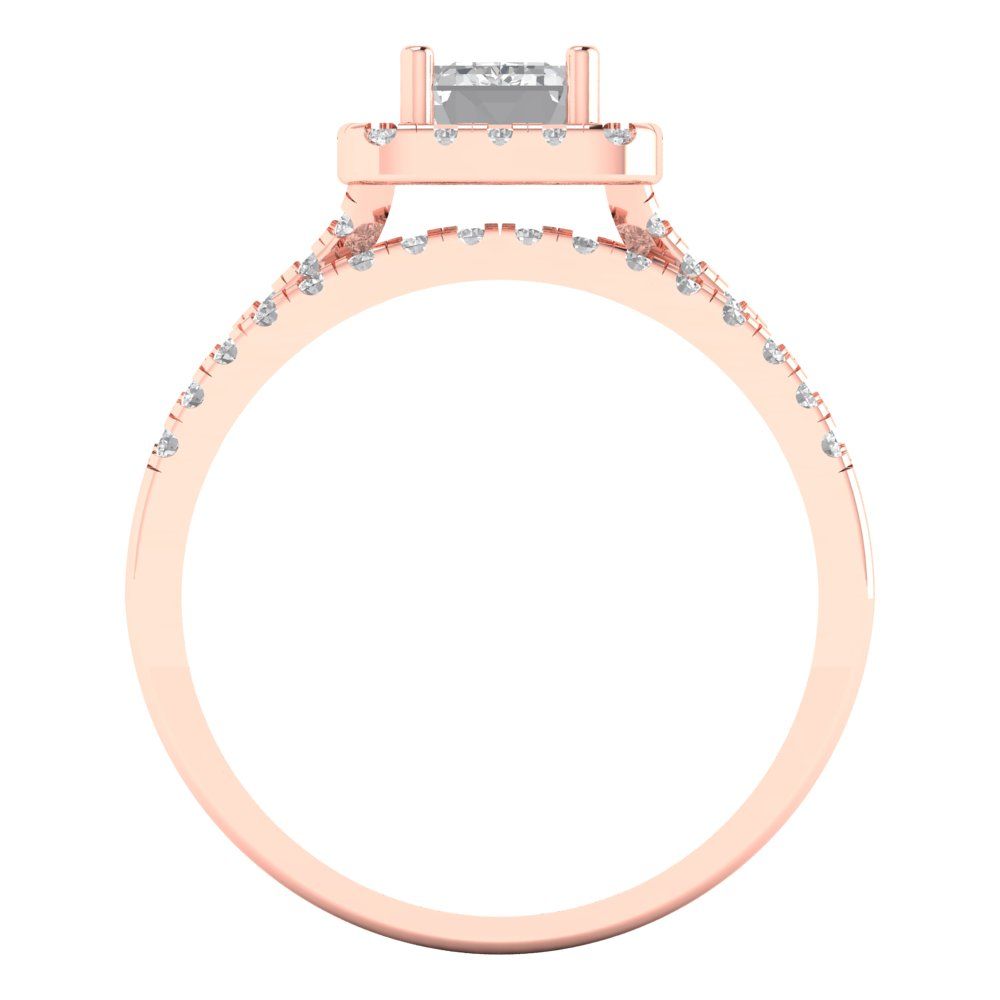 1.72 cttw Emerald Cut White Sapphire Bridal Set - Solid Rose Gold Engagement Ring & Wedding Band