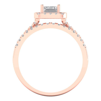 1.57 ct Brilliant Emerald Cut Natural Diamond Stone Clarity VS1-2 Color G-H Rose Gold Halo Solitaire with Accents Bridal Set