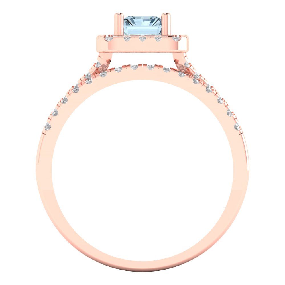 1.72 cttw Emerald Cut Natural Sky Blue Topaz Bridal Set - Solid Rose Gold Engagement Ring & Wedding Band