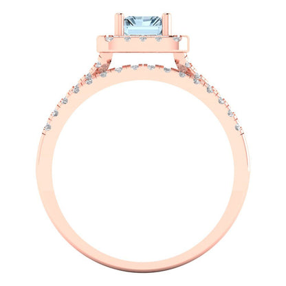 1.72 cttw Emerald Cut Natural Sky Blue Topaz Bridal Set - Solid Rose Gold Engagement Ring & Wedding Band