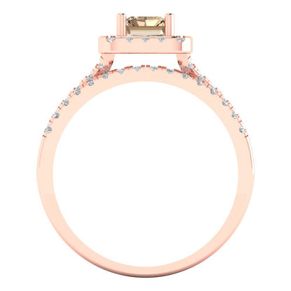 1.72 cttw Emerald Cut Yellow Moissanite Bridal Set - Solid Rose Gold Engagement Ring & Wedding Band