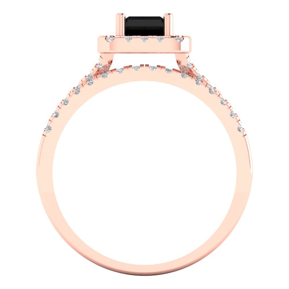 1.72 cttw Emerald Cut Natural Onyx Bridal Set - Solid Rose Gold Engagement Ring & Wedding Band