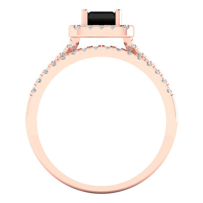 1.72 cttw Emerald Cut Natural Onyx Bridal Set - Solid Rose Gold Engagement Ring & Wedding Band