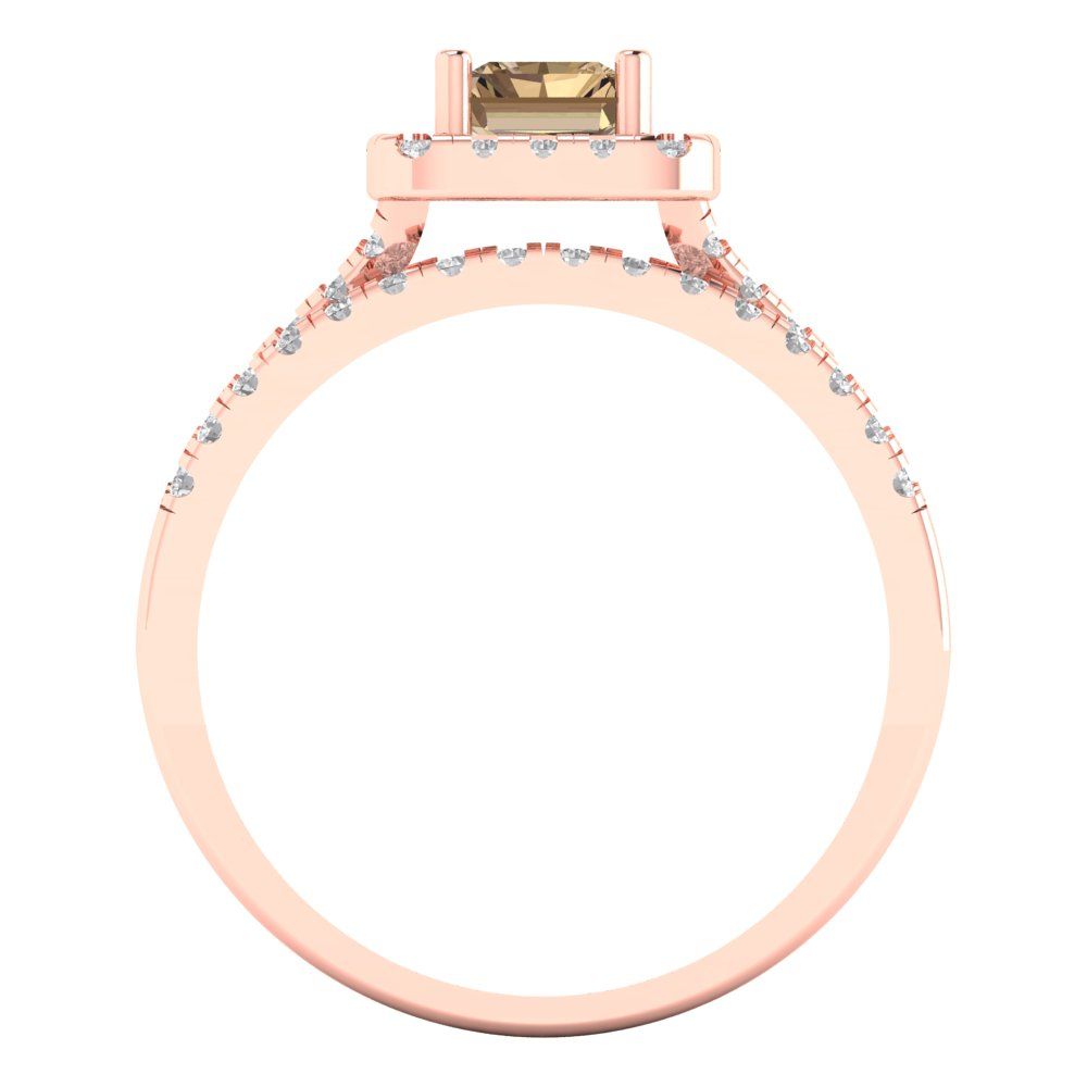 1.72 cttw Emerald Cut Simulated Champagne Diamond Bridal Set - Solid Rose Gold Engagement Ring & Wedding Band