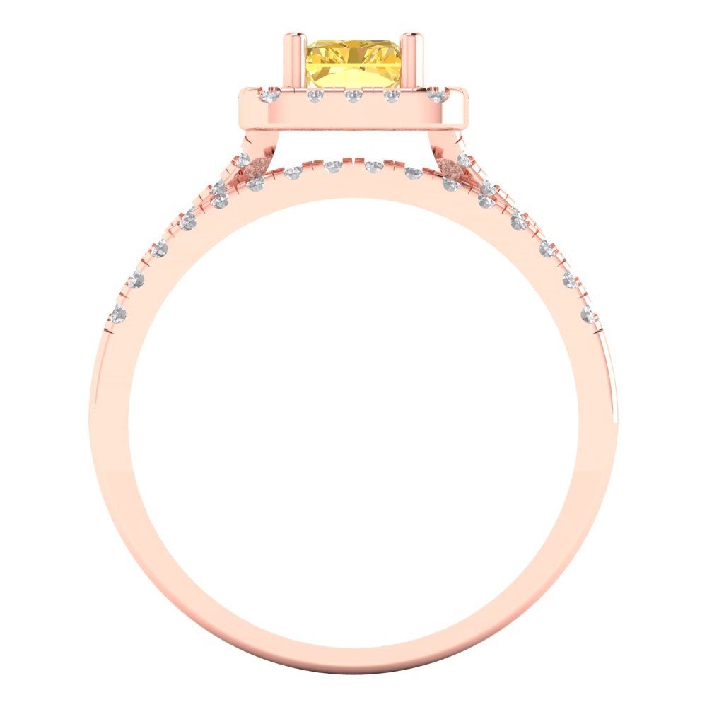 1.72 cttw Emerald Cut Natural Citrine Bridal Set - Solid Rose Gold Engagement Ring & Wedding Band