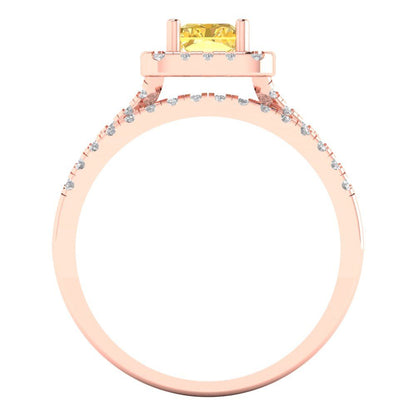 1.72 cttw Emerald Cut Natural Citrine Bridal Set - Solid Rose Gold Engagement Ring & Wedding Band