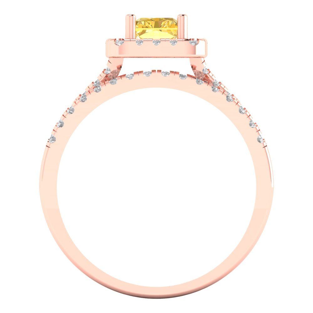 1.72 cttw Emerald Cut Simulated Yellow Diamond Bridal Set - Solid Rose Gold Engagement Ring & Wedding Band
