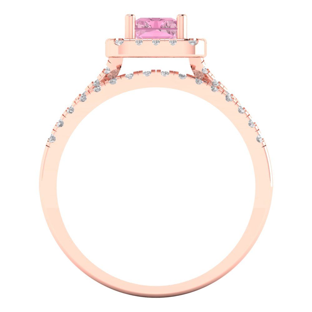 1.72 cttw Emerald Cut Simulated Pink Diamond Bridal Set - Solid Rose Gold Engagement Ring & Wedding Band