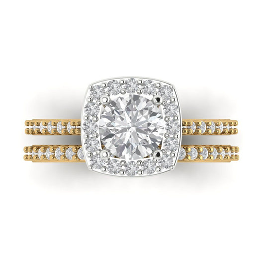 1.495 cttw Round Cut Moissanite Bridal Set - Solid Yellow/White Gold Engagement Ring & Wedding Band