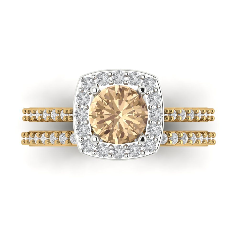 1.495 cttw Round Cut Yellow Moissanite Bridal Set - Solid Yellow/White Gold Engagement Ring & Wedding Band