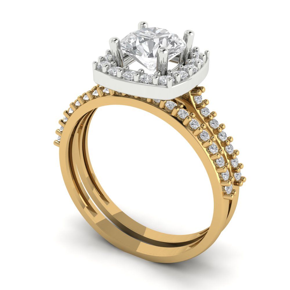 1.495 cttw Round Cut Moissanite Bridal Set - Solid Yellow/White Gold Engagement Ring & Wedding Band