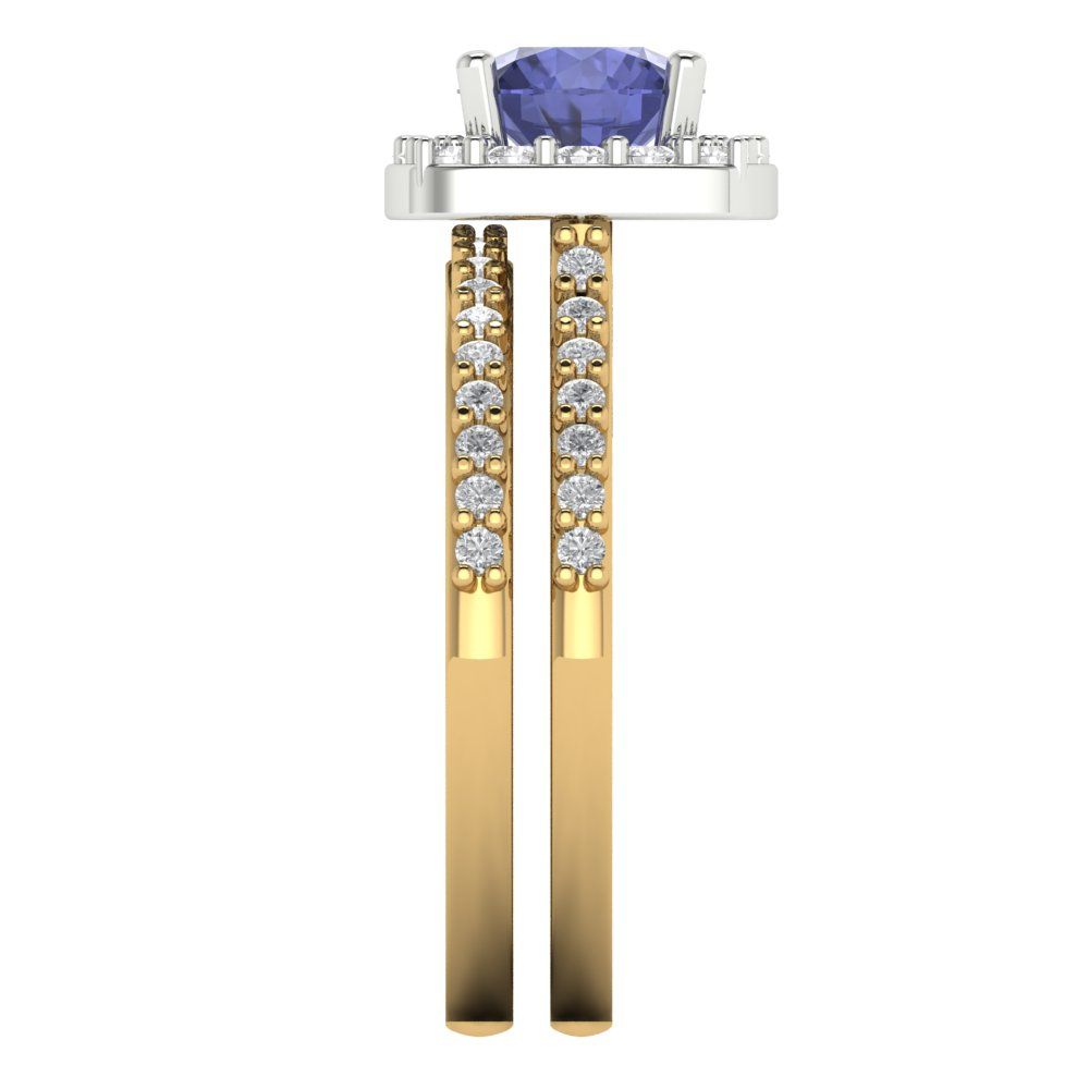 1.495 cttw Round Cut Simulated Tanzanite Bridal Set - Solid Yellow/White Gold Engagement Ring & Wedding Band