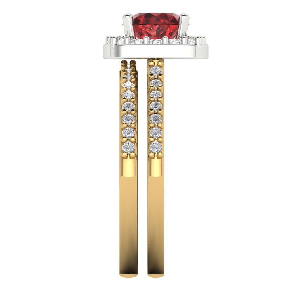 1.495 cttw Round Cut Natural Garnet Bridal Set - Solid Yellow/White Gold Engagement Ring & Wedding Band