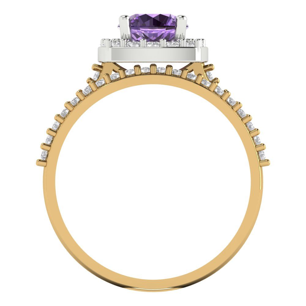 1.495 cttw Round Cut Simulated Alexandrite Bridal Set - Solid Yellow/White Gold Engagement Ring & Wedding Band