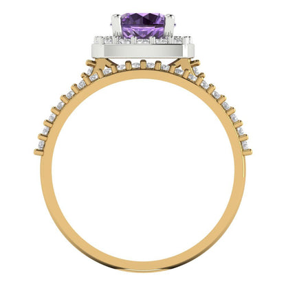 1.495 cttw Round Cut Simulated Alexandrite Bridal Set - Solid Yellow/White Gold Engagement Ring & Wedding Band