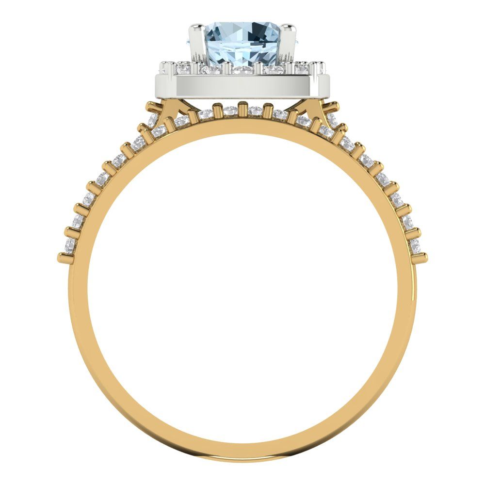 1.495 cttw Round Cut Natural Swiss Blue Topaz Bridal Set - Solid Yellow/White Gold Engagement Ring & Wedding Band