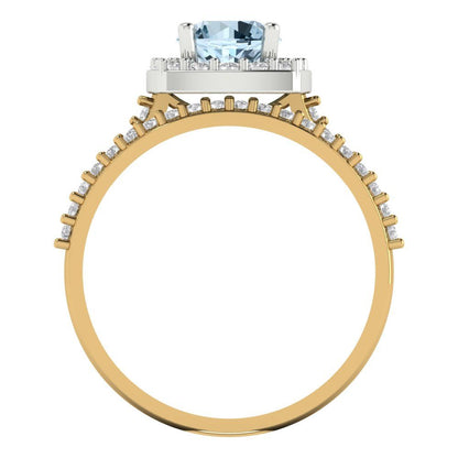 1.495 cttw Round Cut Natural Swiss Blue Topaz Bridal Set - Solid Yellow/White Gold Engagement Ring & Wedding Band