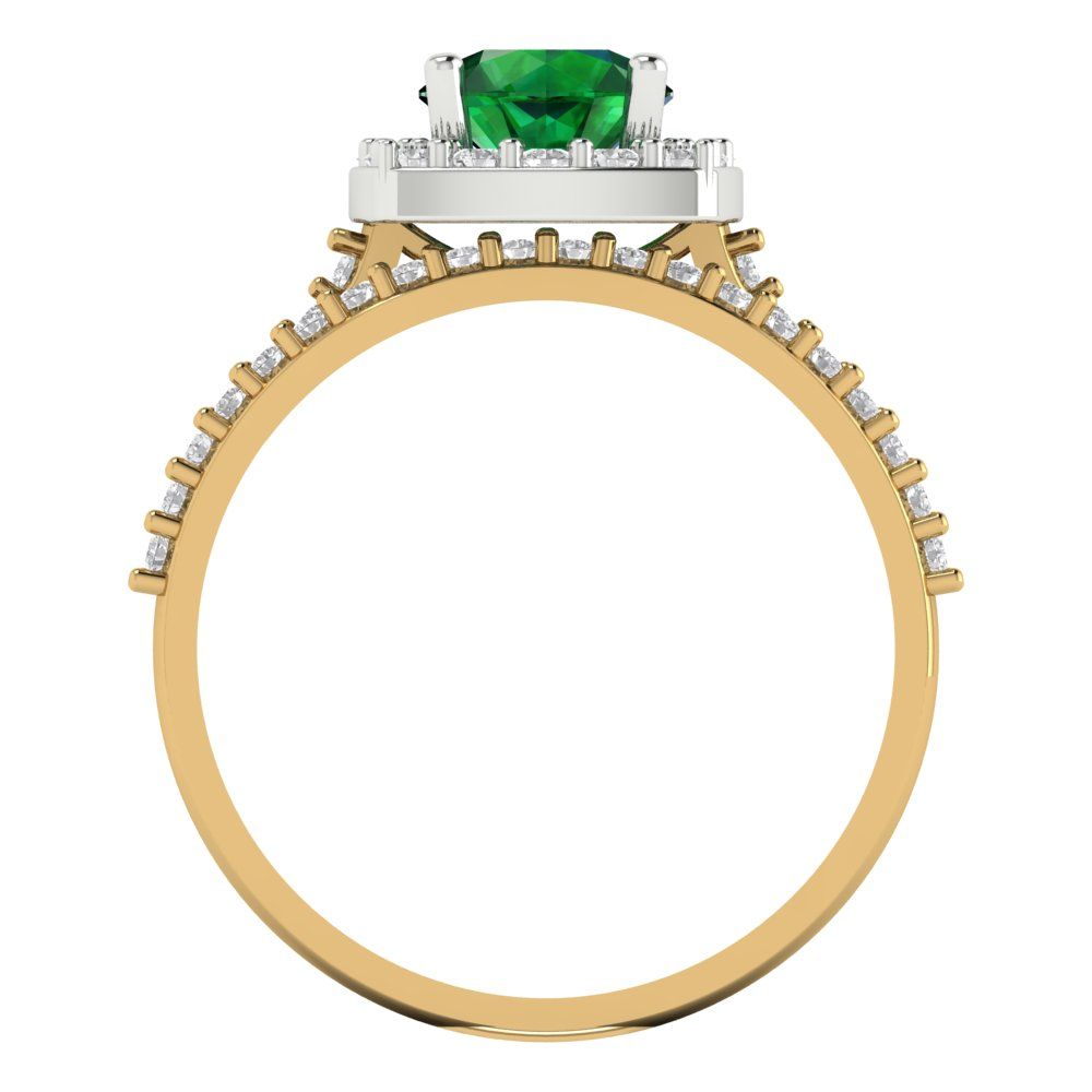 1.495 cttw Round Cut Simulated Emerald Bridal Set - Solid Yellow/White Gold Engagement Ring & Wedding Band