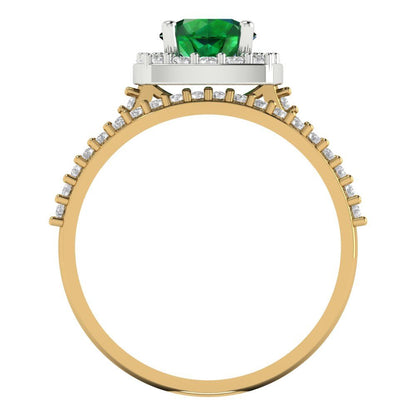 1.495 cttw Round Cut Simulated Emerald Bridal Set - Solid Yellow/White Gold Engagement Ring & Wedding Band