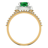 1.58 ct Brilliant Round Cut Simulated Emerald Stone Yellow/White Gold(multi tone) Halo Solitaire with Accents Bridal Set