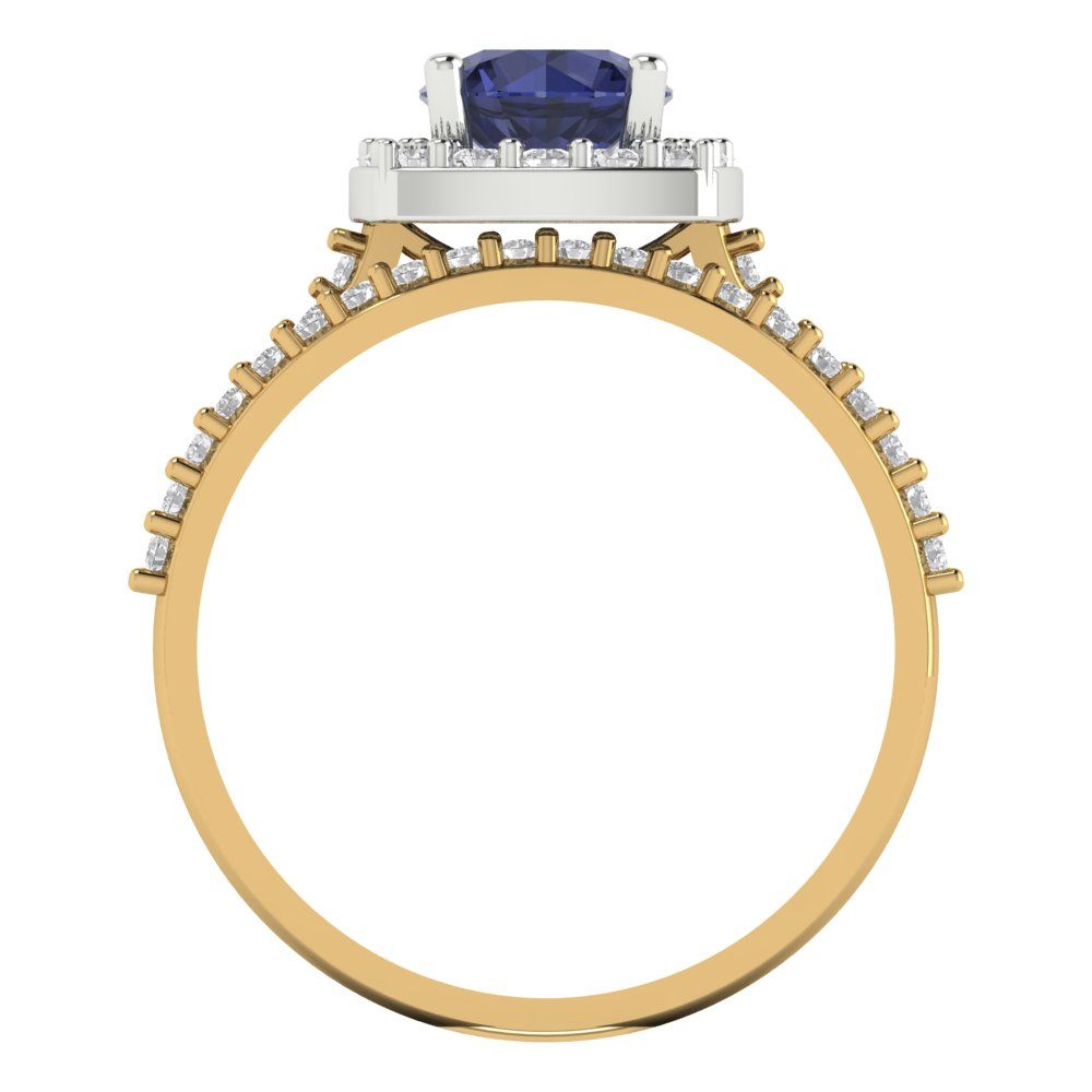 1.495 cttw Round Cut Simulated Blue Sapphire Bridal Set - Solid Yellow/White Gold Engagement Ring & Wedding Band