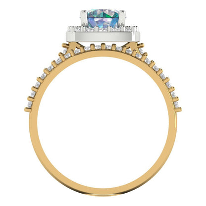 1.495 cttw Round Cut Blue Moissanite Bridal Set - Solid Yellow/White Gold Engagement Ring & Wedding Band
