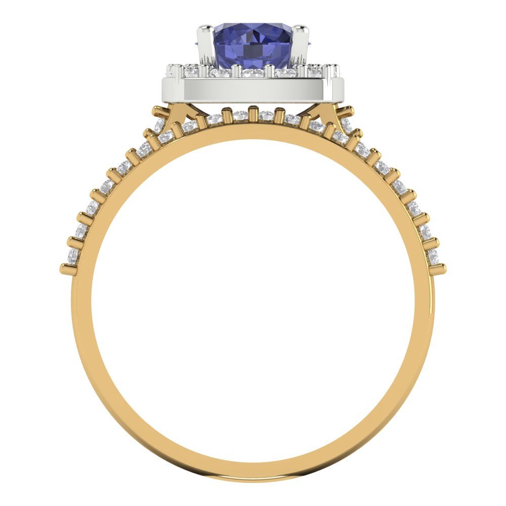 1.495 cttw Round Cut Simulated Tanzanite Bridal Set - Solid Yellow/White Gold Engagement Ring & Wedding Band