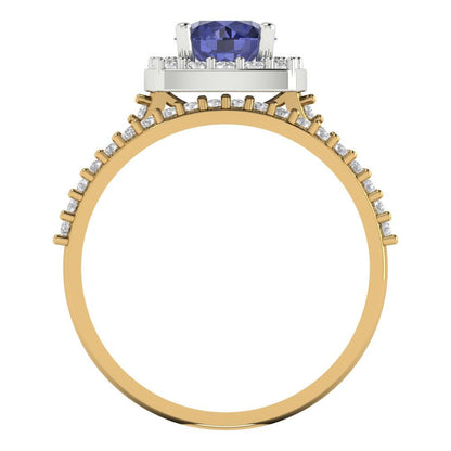 1.495 cttw Round Cut Simulated Tanzanite Bridal Set - Solid Yellow/White Gold Engagement Ring & Wedding Band