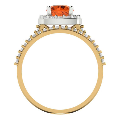 1.495 cttw Round Cut Simulated Pink Tourmaline Bridal Set - Solid Yellow/White Gold Engagement Ring & Wedding Band