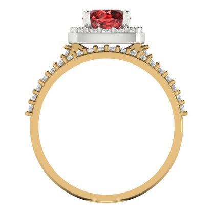 1.495 cttw Round Cut Natural Garnet Bridal Set - Solid Yellow/White Gold Engagement Ring & Wedding Band