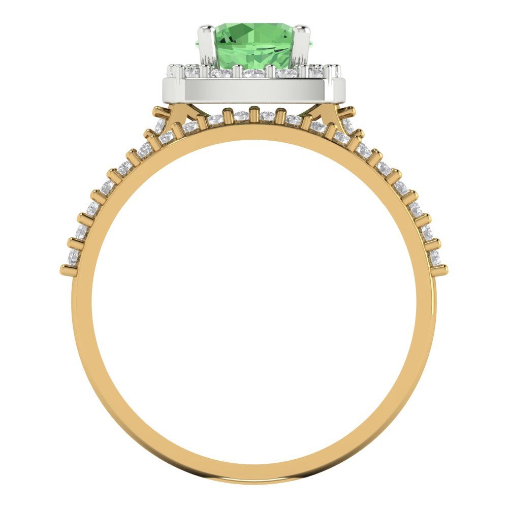 1.495 cttw Round Cut Simulated Green Diamond Bridal Set - Solid Yellow/White Gold Engagement Ring & Wedding Band