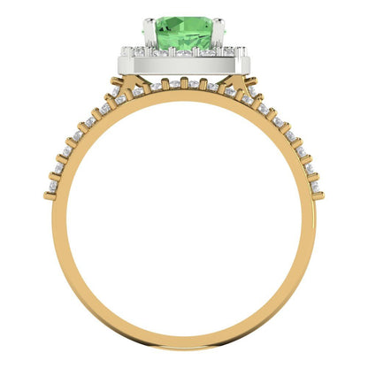 1.495 cttw Round Cut Simulated Green Diamond Bridal Set - Solid Yellow/White Gold Engagement Ring & Wedding Band