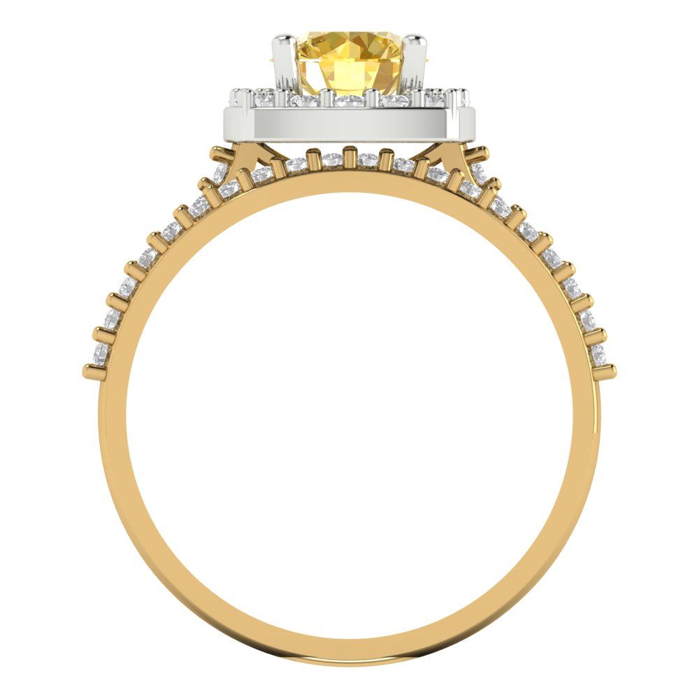 1.495 cttw Round Cut Natural Citrine Bridal Set - Solid Yellow/White Gold Engagement Ring & Wedding Band