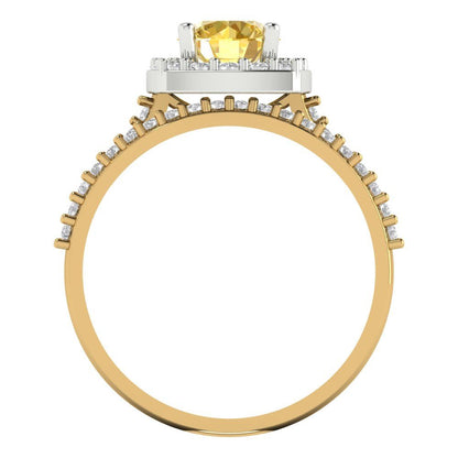 1.495 cttw Round Cut Natural Citrine Bridal Set - Solid Yellow/White Gold Engagement Ring & Wedding Band