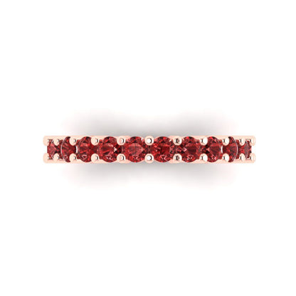 1.44 cttw Natural Garnet Round Cut Rose Gold Eternity Wedding Band