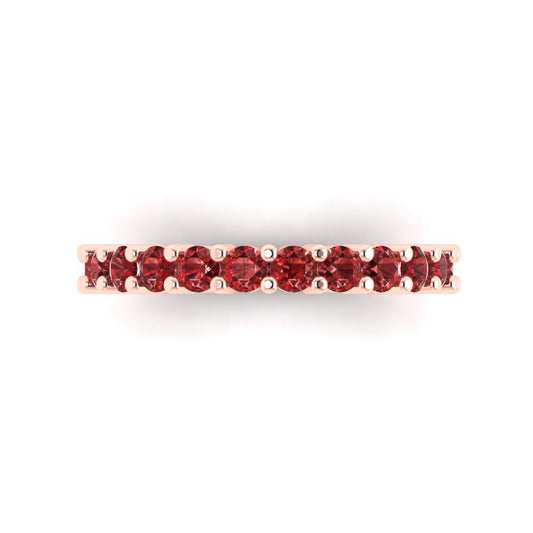 1.44 cttw Natural Garnet Round Cut Rose Gold Eternity Wedding Band