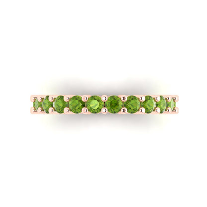 1.44 cttw Natural Peridot Round Cut Rose Gold Eternity Wedding Band