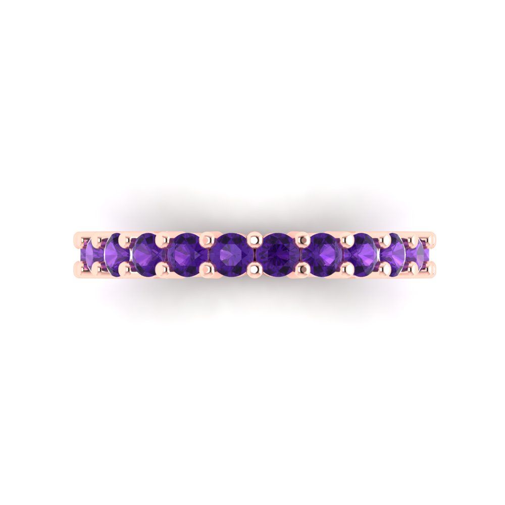 1.44 cttw Natural Amethyst Round Cut Rose Gold Eternity Wedding Band