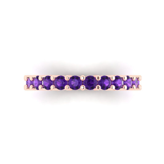 1.44 cttw Natural Amethyst Round Cut Rose Gold Eternity Wedding Band