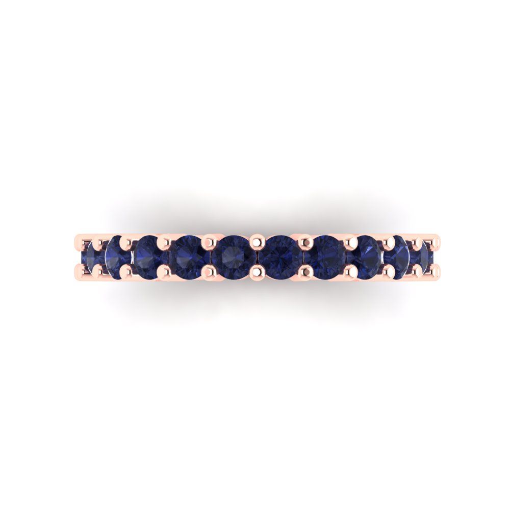 1.44 cttw Simulated Blue Sapphire Round Cut Rose Gold Eternity Wedding Band