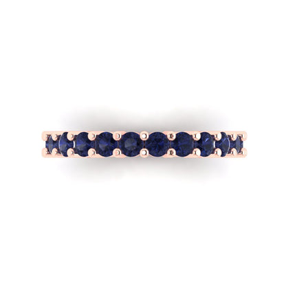 1.44 cttw Simulated Blue Sapphire Round Cut Rose Gold Eternity Wedding Band