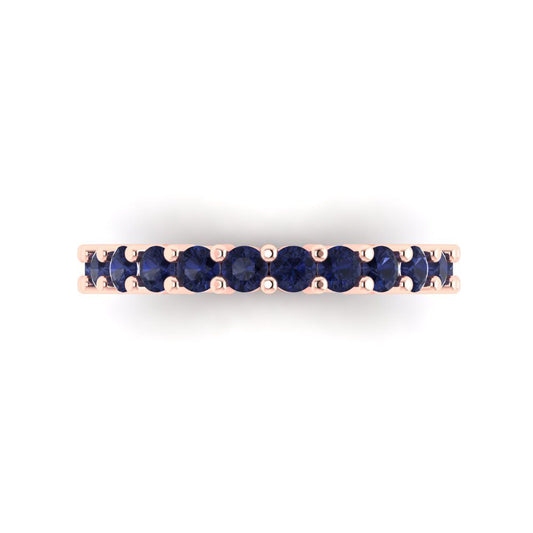 1.44 cttw Simulated Blue Sapphire Round Cut Rose Gold Eternity Wedding Band